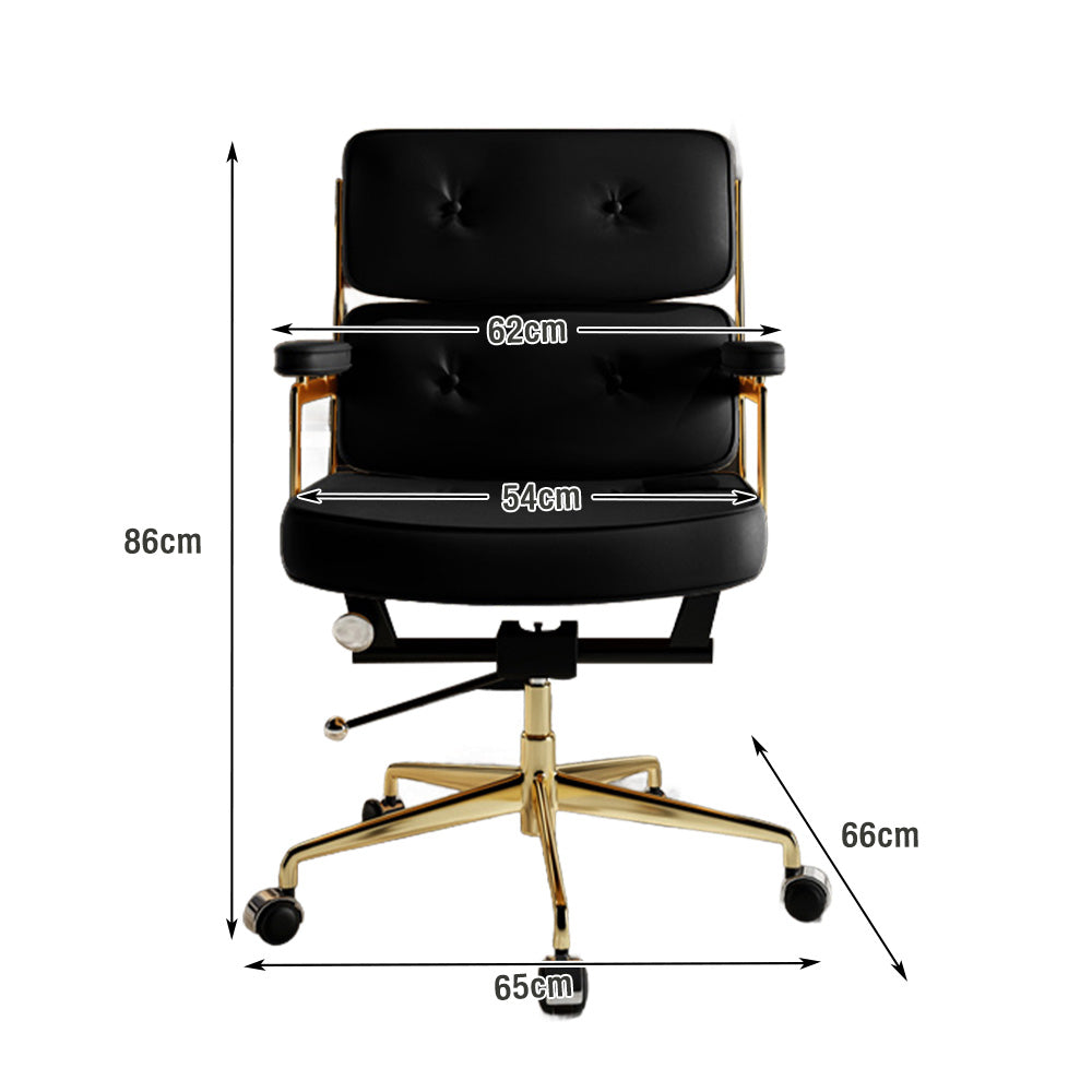LIVARA Office Chair Tufted Backrest & Arm Support, Nappa Leather, High-Density Foam, Gas Lift & 360° Swivel - Black