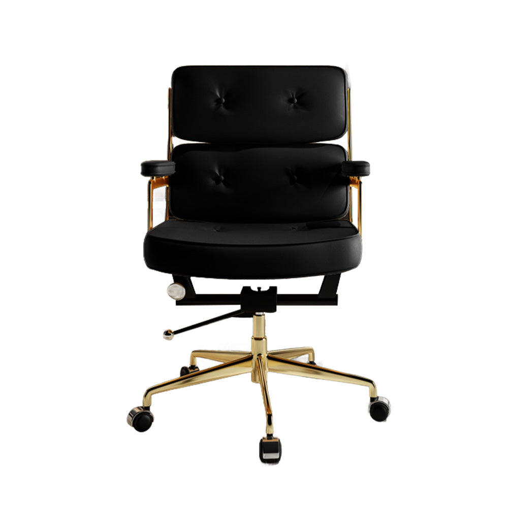 LIVARA Office Chair Tufted Backrest & Arm Support, Nappa Leather, High-Density Foam, Gas Lift & 360° Swivel - Black
