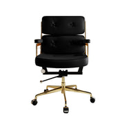 LIVARA Office Chair Tufted Backrest & Arm Support, Nappa Leather, High-Density Foam, Gas Lift & 360° Swivel - Black