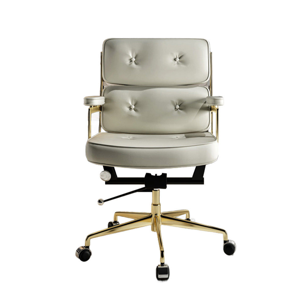 LIVARA Office Chair Tufted Backrest & Arm Support, Nappa Leather, High-Density Foam, Gas Lift & 360° Swivel - White