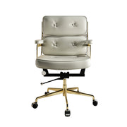 LIVARA Office Chair Tufted Backrest & Arm Support, Nappa Leather, High-Density Foam, Gas Lift & 360° Swivel - White