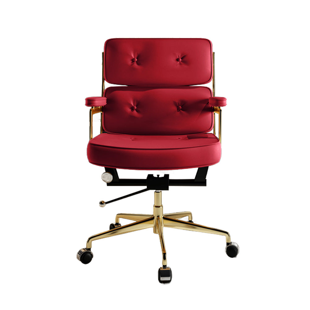 LIVARA Office Chair Tufted Backrest & Arm Support, Nappa Leather, High-Density Foam, Gas Lift & 360° Swivel - Wine
