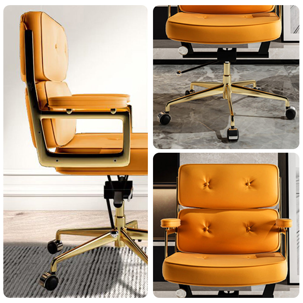 LIVARA Office Chair Tufted Backrest & Arm Support, Nappa Leather, High-Density Foam, Gas Lift & 360° Swivel - Yellow