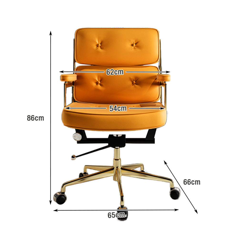 LIVARA Office Chair Tufted Backrest & Arm Support, Nappa Leather, High-Density Foam, Gas Lift & 360° Swivel - Yellow