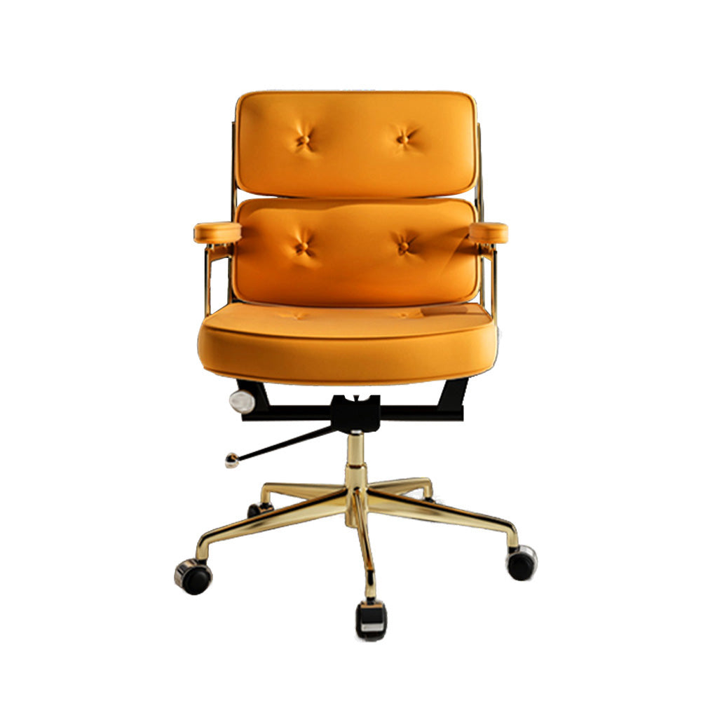 LIVARA Office Chair Tufted Backrest & Arm Support, Nappa Leather, High-Density Foam, Gas Lift & 360° Swivel - Yellow