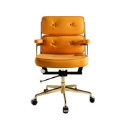 LIVARA Office Chair Tufted Backrest & Arm Support, Nappa Leather, High-Density Foam, Gas Lift & 360° Swivel - Yellow