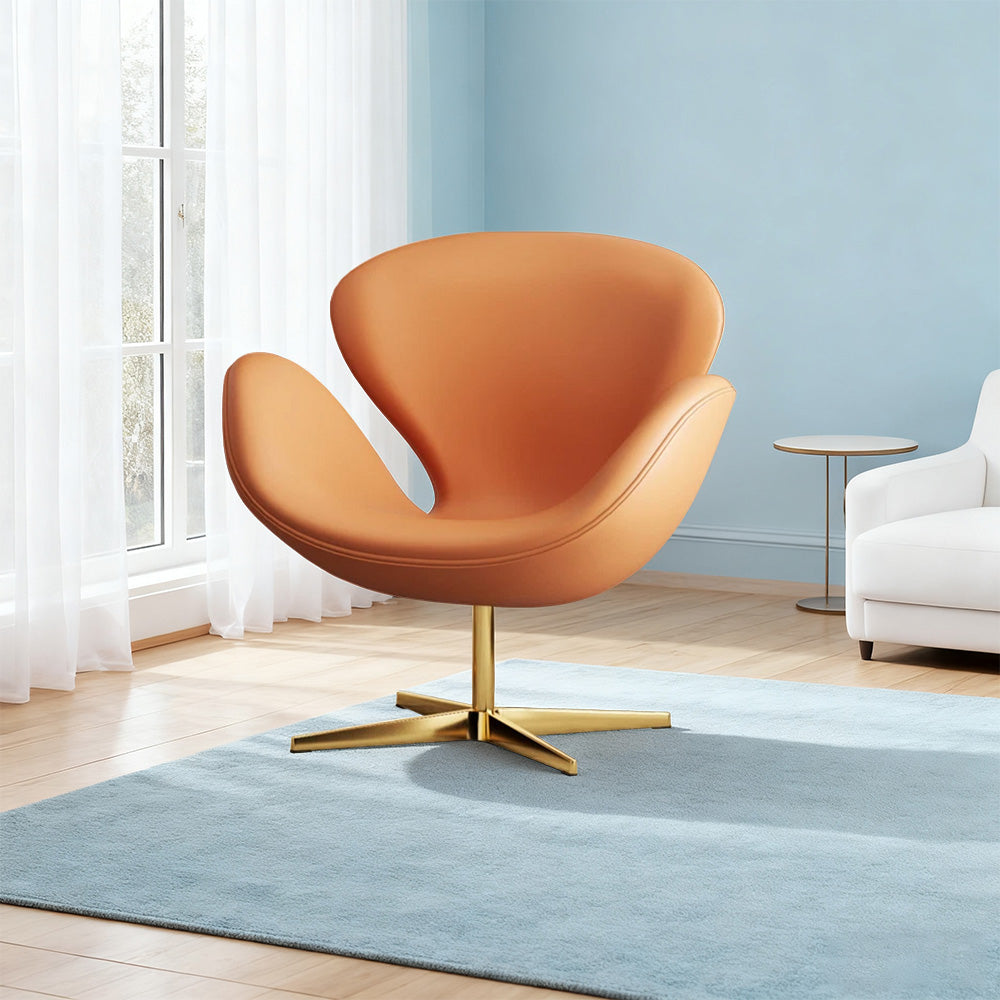 LIVARA Office Chair – Premium Leather, High-Density Foam, 360° Swivel, Adjustable Height, Stainless Steel Base - Orange