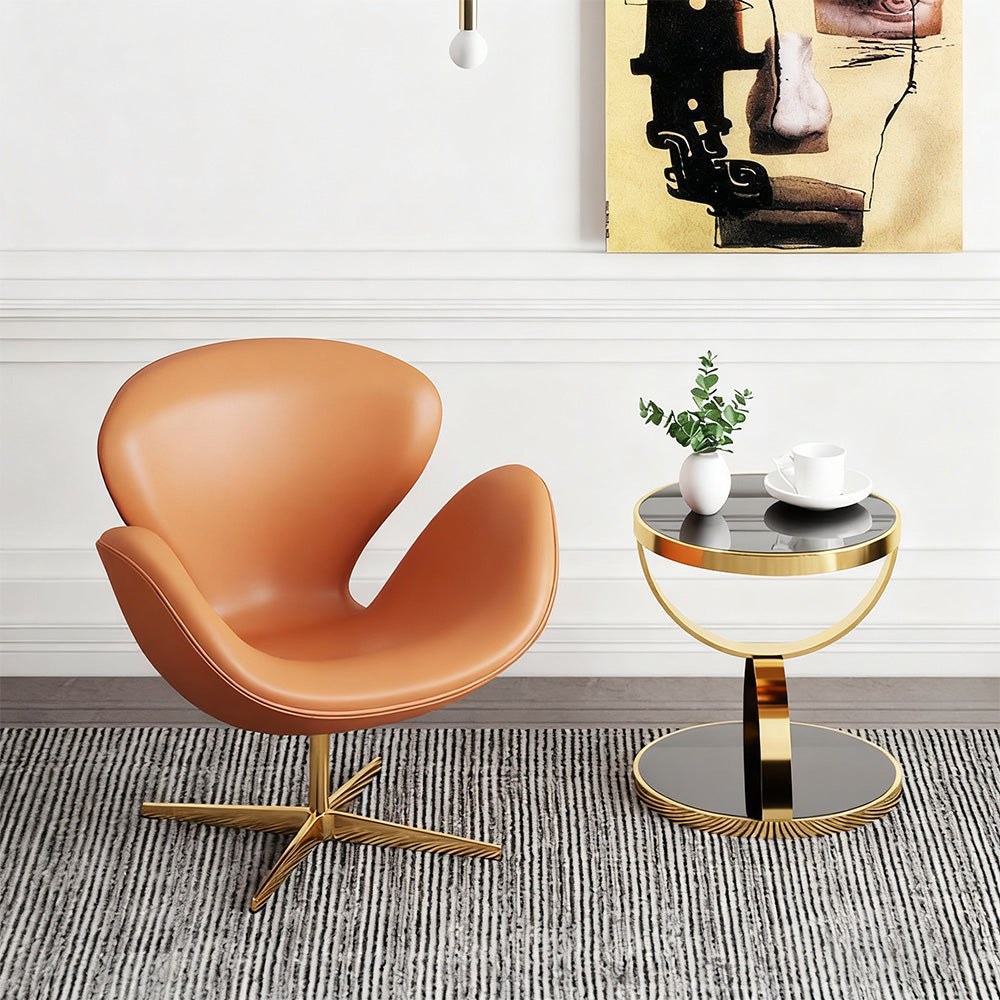 LIVARA Office Chair – Premium Leather, High-Density Foam, 360° Swivel, Adjustable Height, Stainless Steel Base - Orange