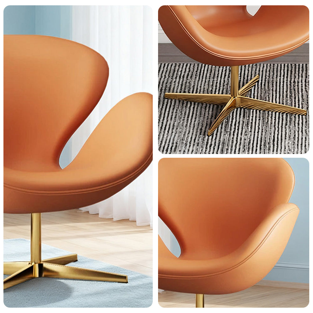 LIVARA Office Chair – Premium Leather, High-Density Foam, 360° Swivel, Adjustable Height, Stainless Steel Base - Orange