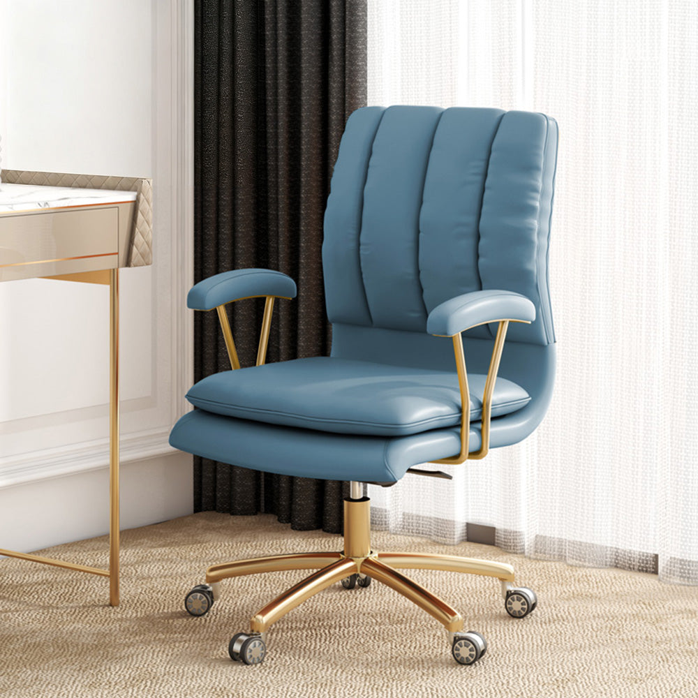 LIVARA Office Chair Microfiber Leather, High-Density Foam, 360° Swivel & Adjustable Height, Stainless Steel Base - Blue