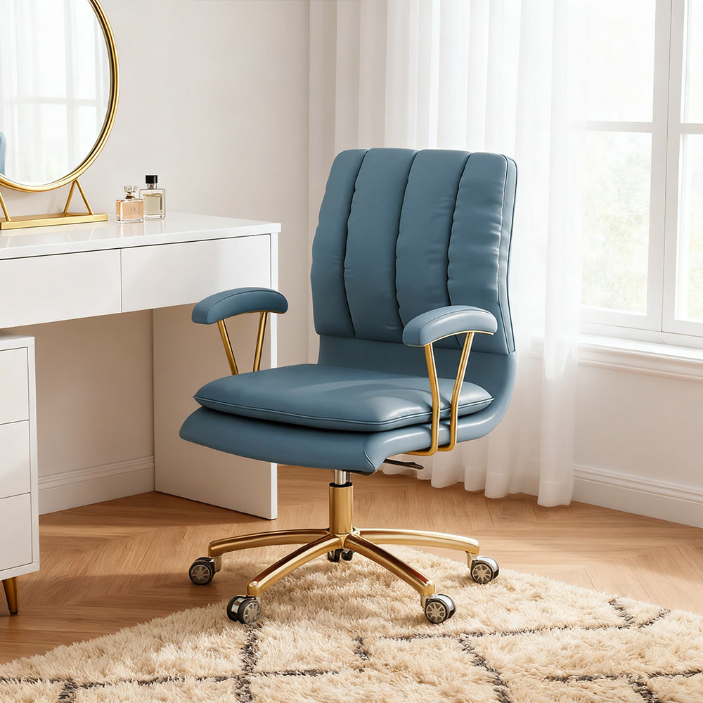 LIVARA Office Chair Microfiber Leather, High-Density Foam, 360° Swivel & Adjustable Height, Stainless Steel Base - Blue