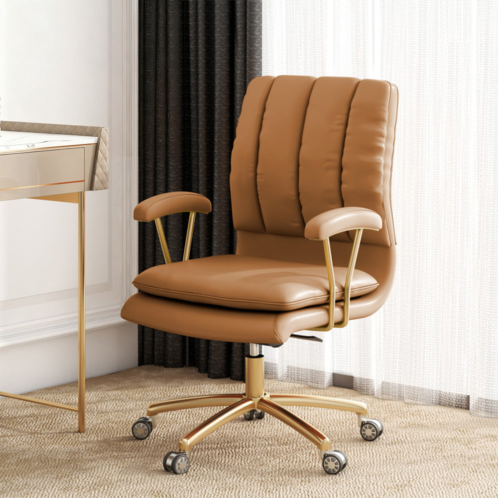 LIVARA Office Chair Microfiber Leather, High-Density Foam, 360° Swivel & Adjustable Height, Stainless Steel Base - Khaki