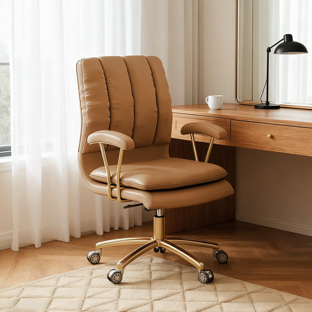 LIVARA Office Chair Microfiber Leather, High-Density Foam, 360° Swivel & Adjustable Height, Stainless Steel Base - Khaki