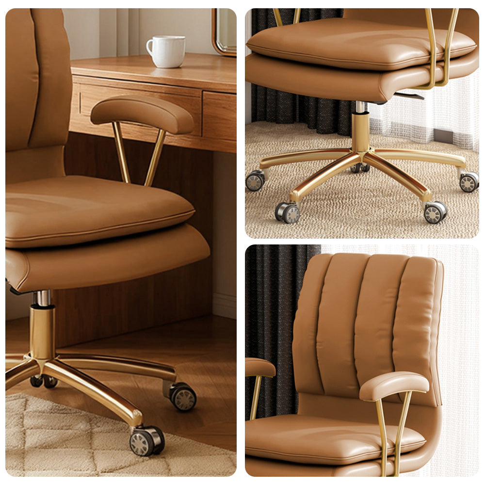 LIVARA Office Chair Microfiber Leather, High-Density Foam, 360° Swivel & Adjustable Height, Stainless Steel Base - Khaki
