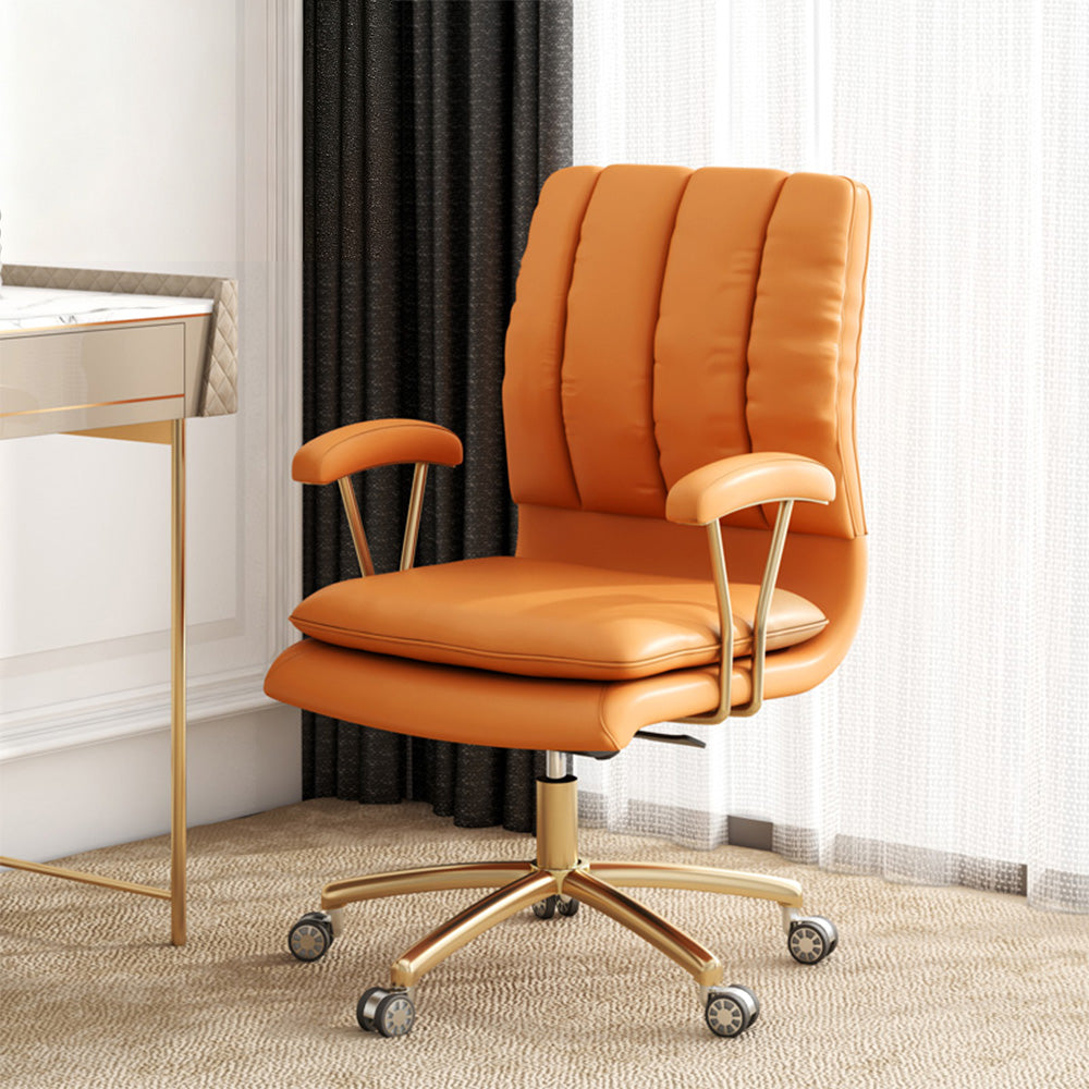 LIVARA Office Chair Microfiber Leather, High-Density Foam, 360° Swivel & Adjustable Height, Stainless Steel Base - Orange