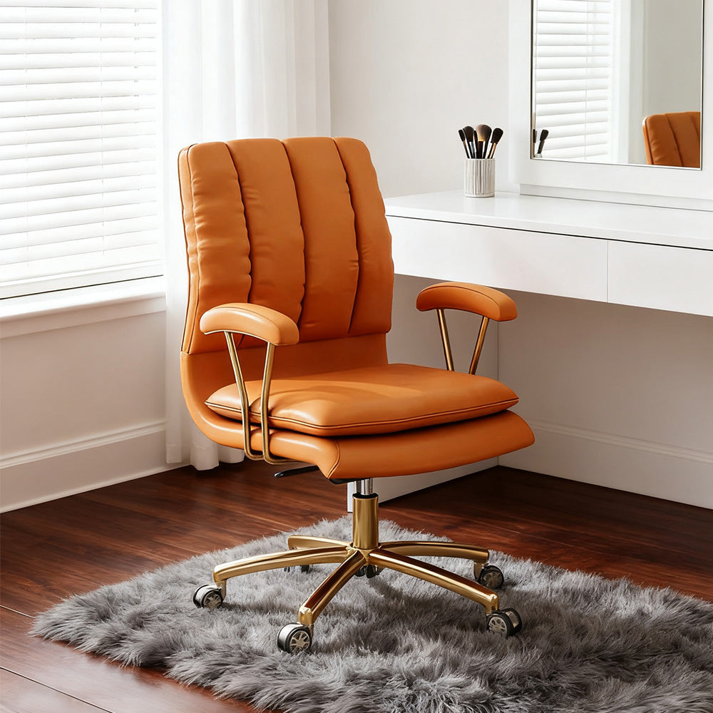 LIVARA Office Chair Microfiber Leather, High-Density Foam, 360° Swivel & Adjustable Height, Stainless Steel Base - Orange
