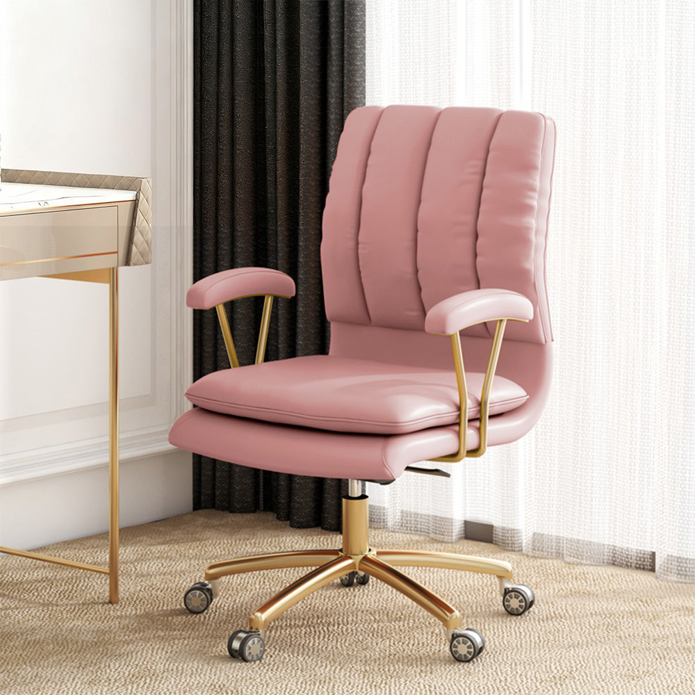 LIVARA Office Chair Microfiber Leather, High-Density Foam, 360° Swivel & Adjustable Height, Stainless Steel Base - Pink