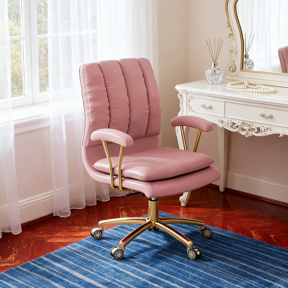 LIVARA Office Chair Microfiber Leather, High-Density Foam, 360° Swivel & Adjustable Height, Stainless Steel Base - Pink