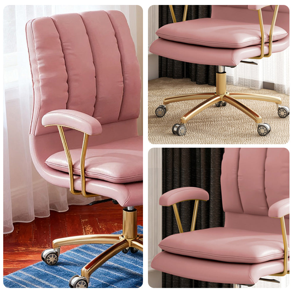 LIVARA Office Chair Microfiber Leather, High-Density Foam, 360° Swivel & Adjustable Height, Stainless Steel Base - Pink