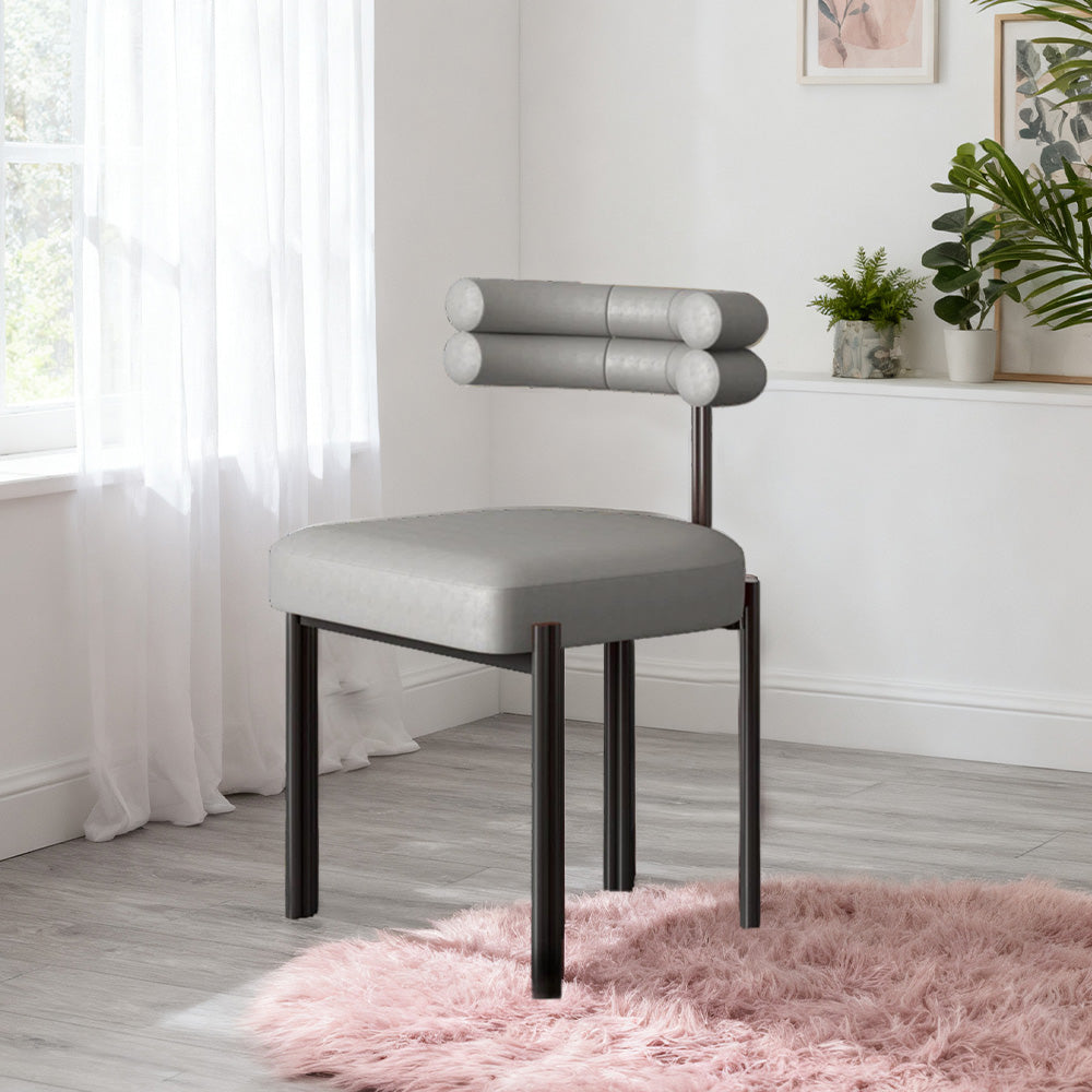 LIVARA Dining Chair Semi-Enclosed Design, Nappa Leather & Fabric, High-Density Foam, Carbon Steel Frame - Grey