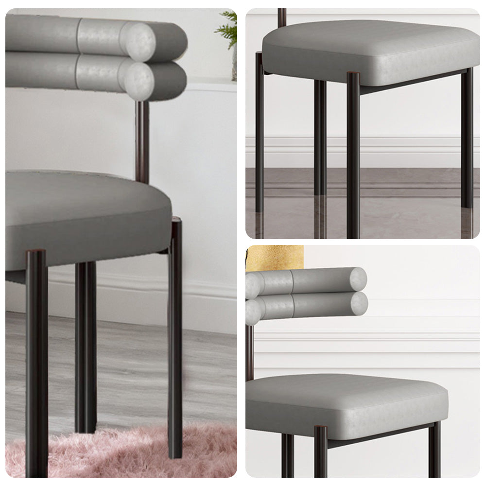 LIVARA Dining Chair Semi-Enclosed Design, Nappa Leather & Fabric, High-Density Foam, Carbon Steel Frame - Grey