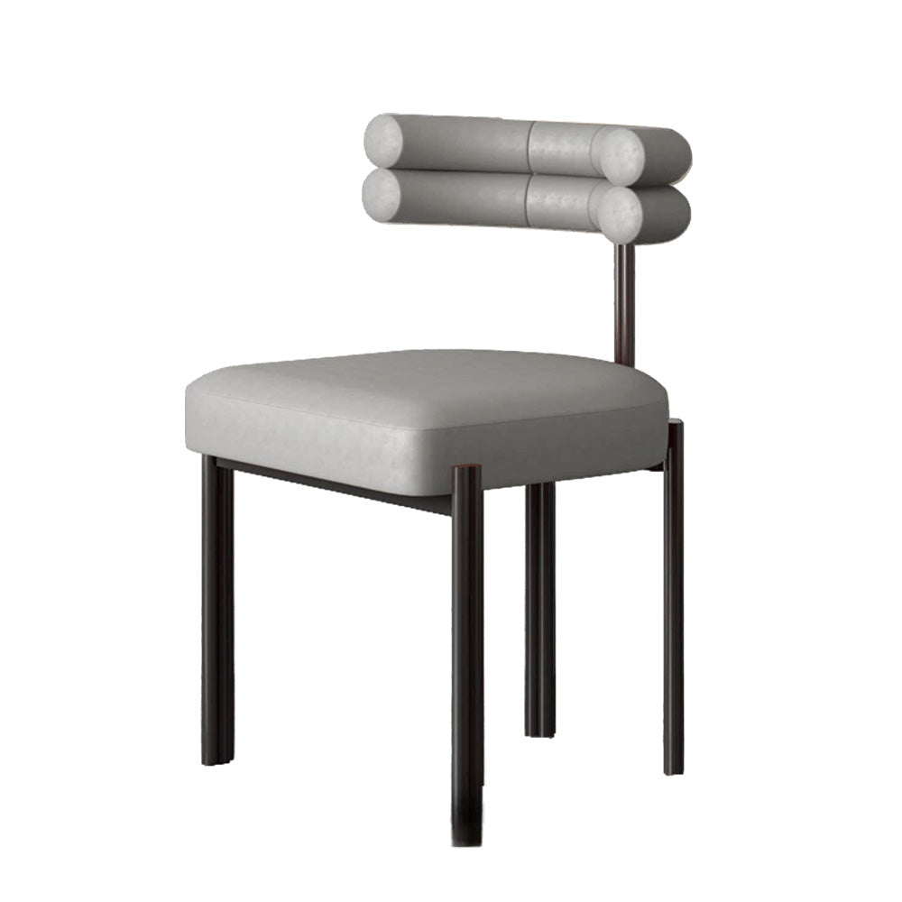 LIVARA Dining Chair Semi-Enclosed Design, Nappa Leather & Fabric, High-Density Foam, Carbon Steel Frame - Grey