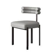 LIVARA Dining Chair Semi-Enclosed Design, Nappa Leather & Fabric, High-Density Foam, Carbon Steel Frame - Grey