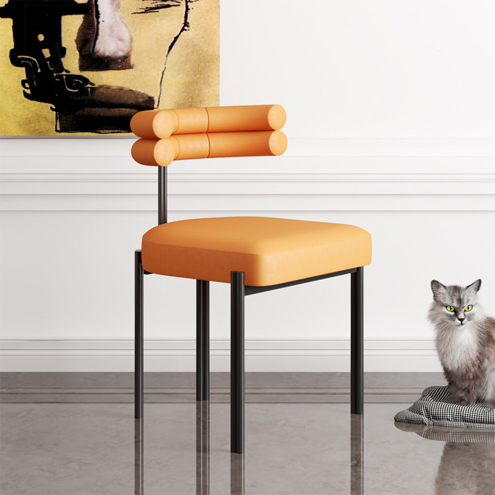 LIVARA Dining Chair Semi-Enclosed Design, Nappa Leather & Fabric, High-Density Foam, Carbon Steel Frame - Orange