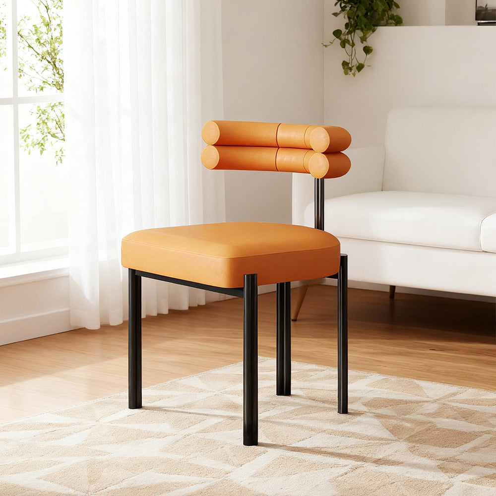LIVARA Dining Chair Semi-Enclosed Design, Nappa Leather & Fabric, High-Density Foam, Carbon Steel Frame - Orange