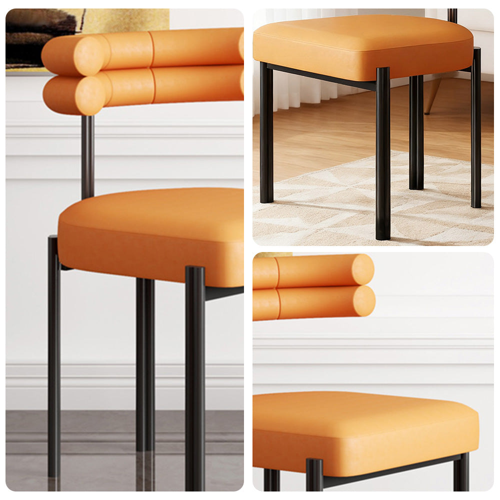 LIVARA Dining Chair Semi-Enclosed Design, Nappa Leather & Fabric, High-Density Foam, Carbon Steel Frame - Orange