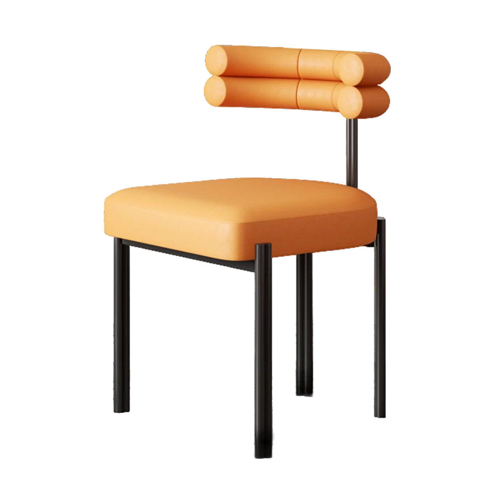 LIVARA Dining Chair Semi-Enclosed Design, Nappa Leather & Fabric, High-Density Foam, Carbon Steel Frame - Orange