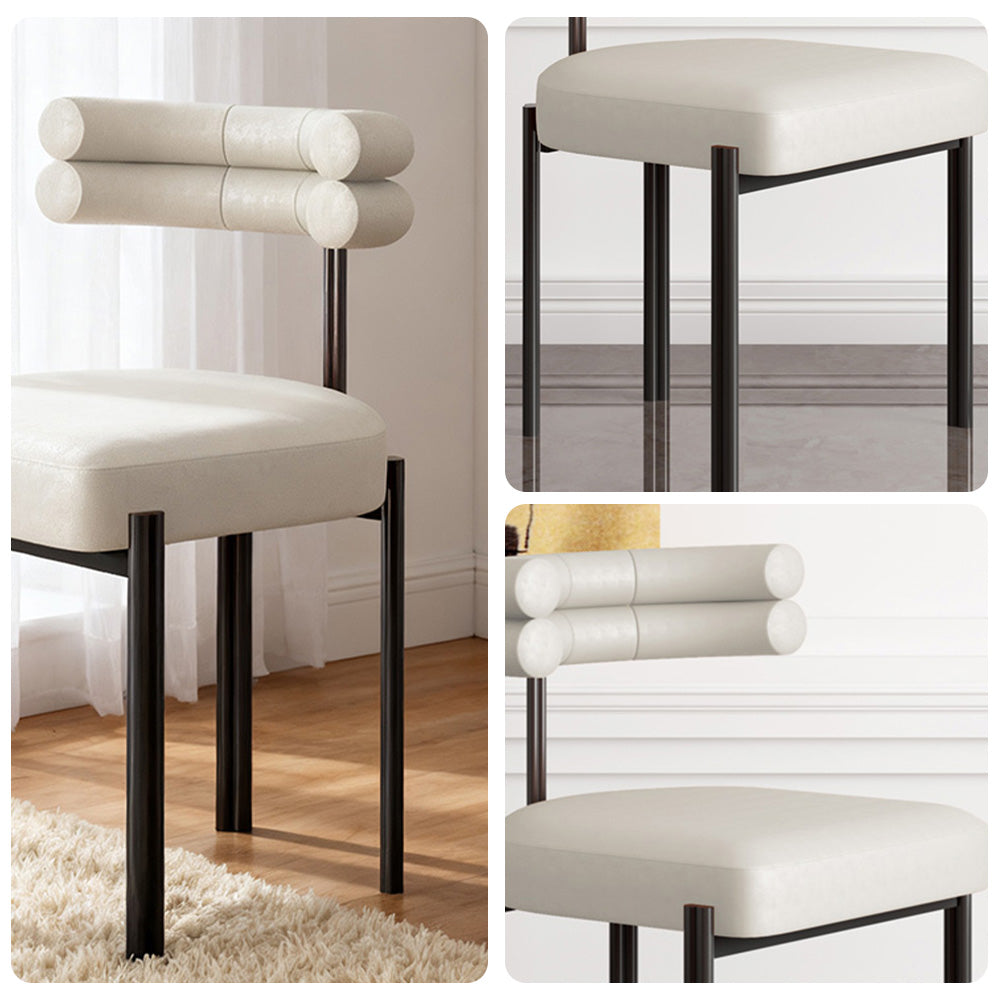 LIVARA Dining Chair Semi-Enclosed Design, Nappa Leather & Fabric, High-Density Foam, Carbon Steel Frame - White