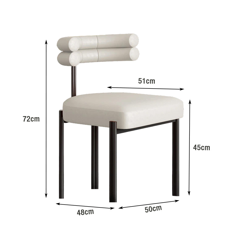 LIVARA Dining Chair Semi-Enclosed Design, Nappa Leather & Fabric, High-Density Foam, Carbon Steel Frame - White