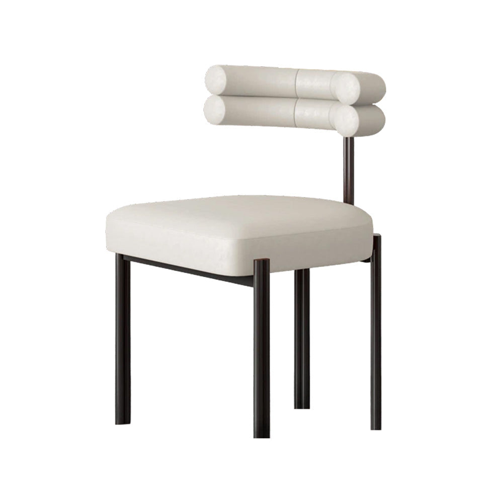 LIVARA Dining Chair Semi-Enclosed Design, Nappa Leather & Fabric, High-Density Foam, Carbon Steel Frame - White