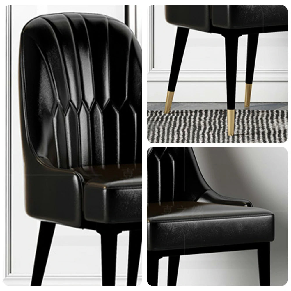 LIVARA Dining Chair – Premium Faux Leather Upholstery, Ergonomic Vertical-Stitched Backrest, High-Density Cushion, Sturdy Metal Legs with Gold-Tipped Design - Black