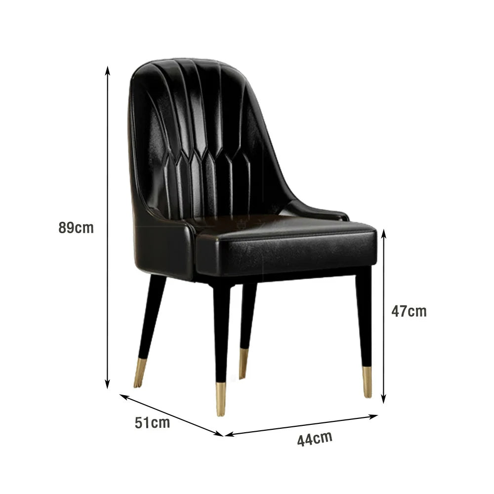 LIVARA Dining Chair – Premium Faux Leather Upholstery, Ergonomic Vertical-Stitched Backrest, High-Density Cushion, Sturdy Metal Legs with Gold-Tipped Design - Black