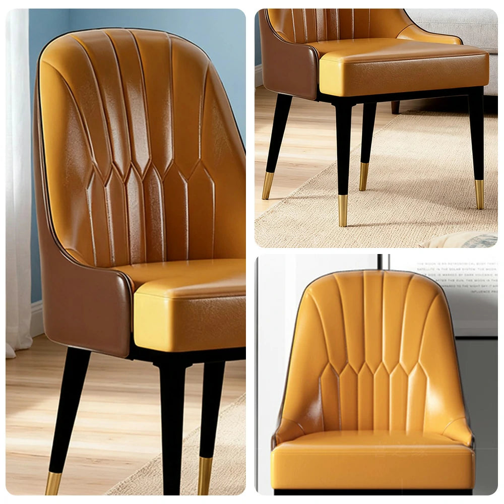 LIVARA Dining Chair – Premium Faux Leather Upholstery, Ergonomic Vertical-Stitched Backrest, High-Density Cushion, Sturdy Metal Legs with Gold-Tipped Design - Orange