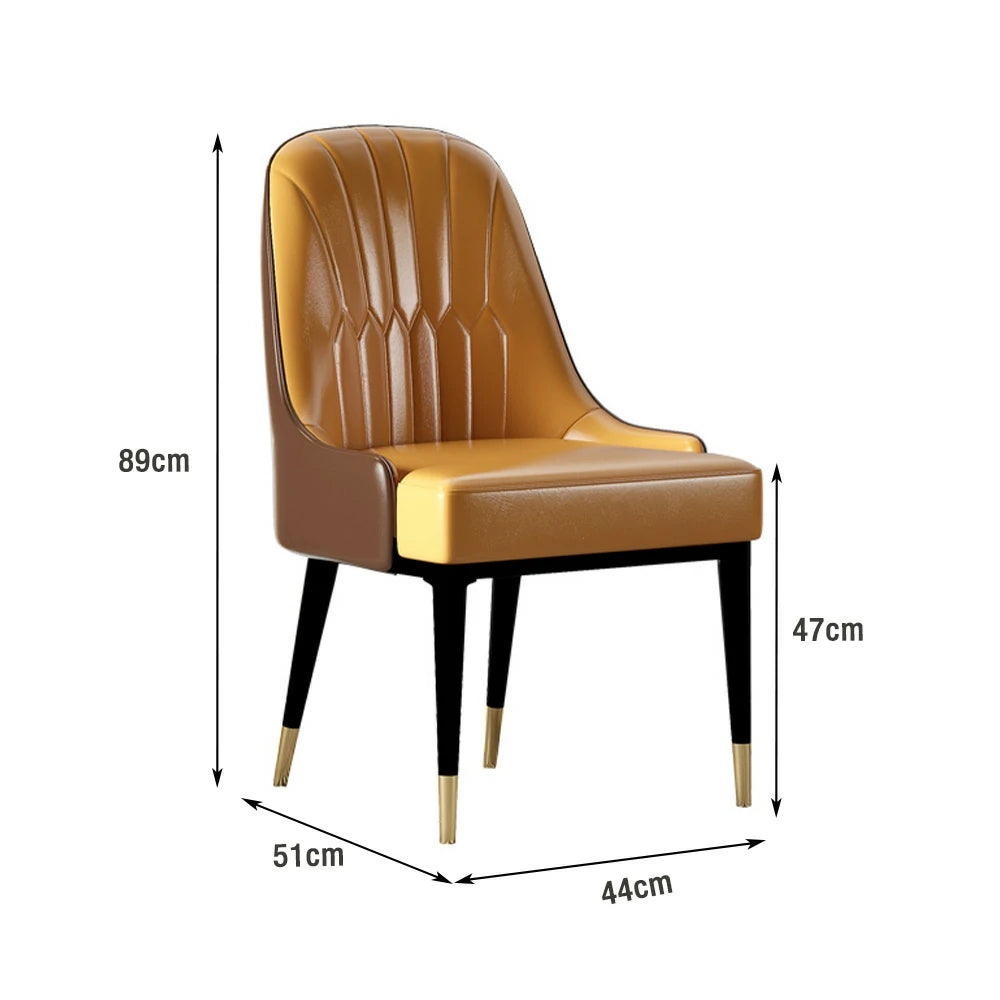 LIVARA Dining Chair – Premium Faux Leather Upholstery, Ergonomic Vertical-Stitched Backrest, High-Density Cushion, Sturdy Metal Legs with Gold-Tipped Design - Orange