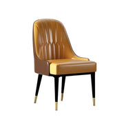 LIVARA Dining Chair – Premium Faux Leather Upholstery, Ergonomic Vertical-Stitched Backrest, High-Density Cushion, Sturdy Metal Legs with Gold-Tipped Design - Orange