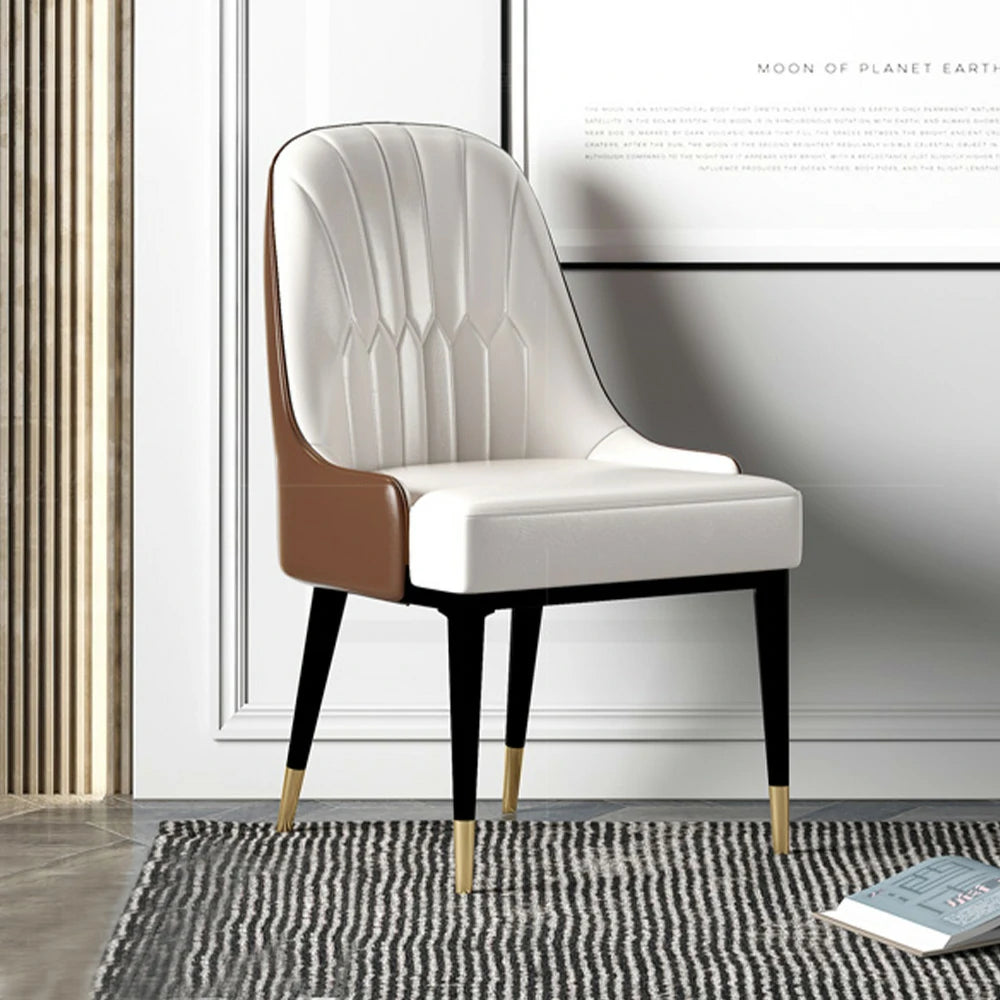 LIVARA Dining Chair – Premium Faux Leather Upholstery, Ergonomic Vertical-Stitched Backrest, High-Density Cushion, Sturdy Metal Legs with Gold-Tipped Design - White