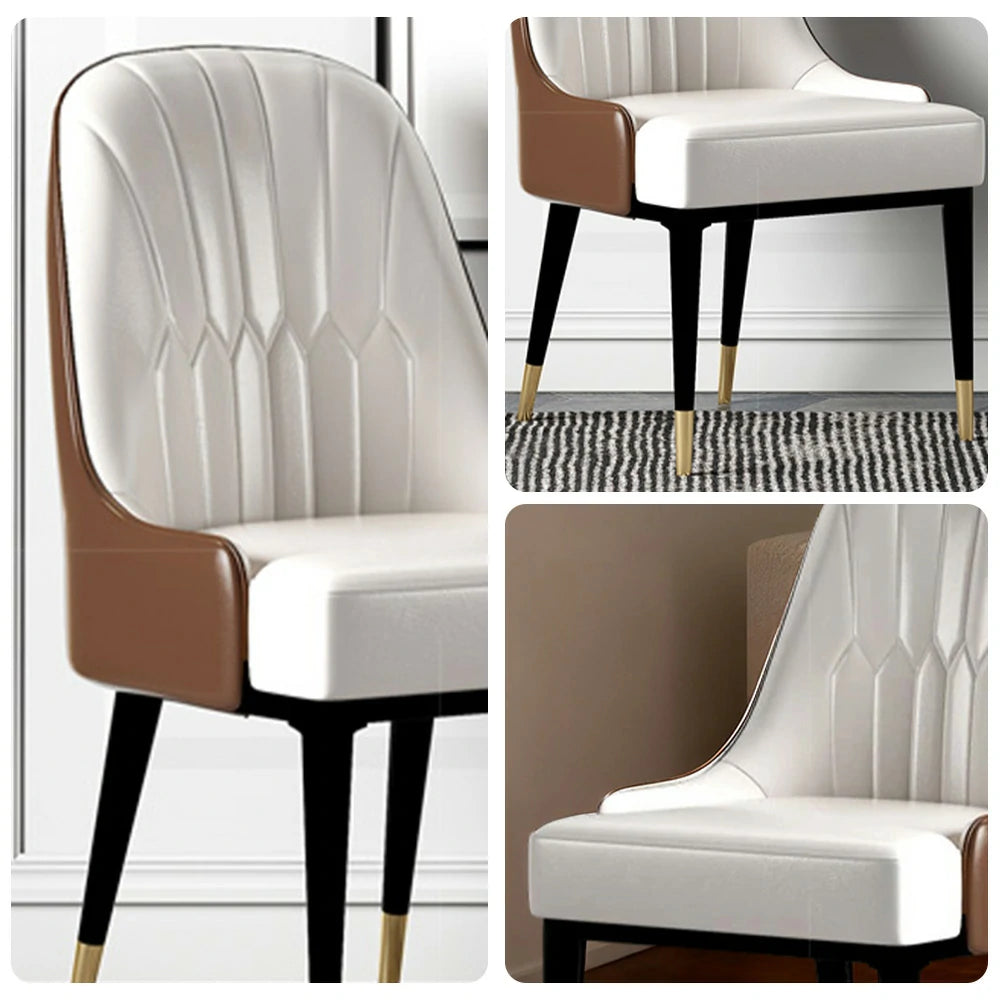 LIVARA Dining Chair – Premium Faux Leather Upholstery, Ergonomic Vertical-Stitched Backrest, High-Density Cushion, Sturdy Metal Legs with Gold-Tipped Design - White