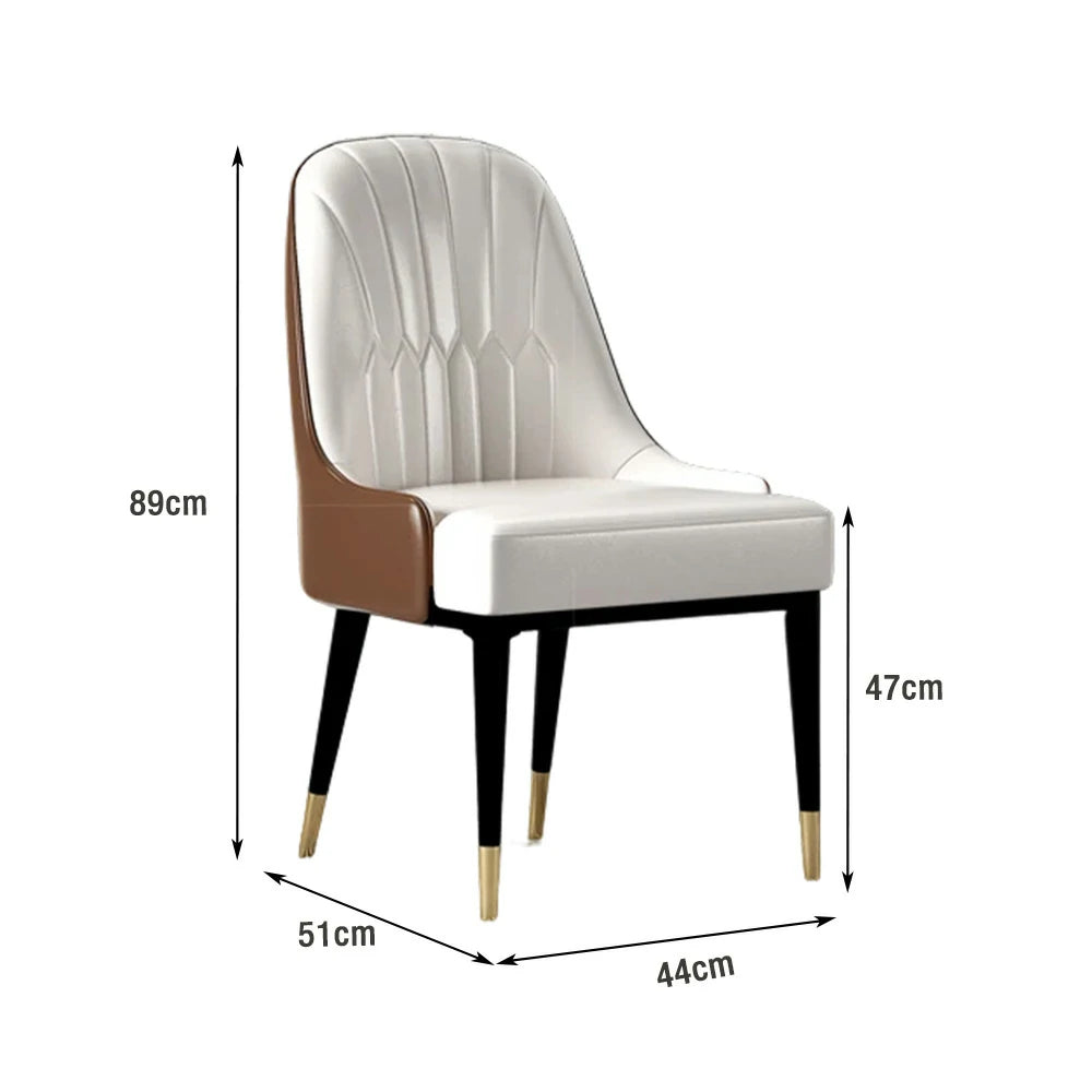 LIVARA Dining Chair – Premium Faux Leather Upholstery, Ergonomic Vertical-Stitched Backrest, High-Density Cushion, Sturdy Metal Legs with Gold-Tipped Design - White