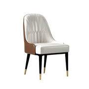 LIVARA Dining Chair – Premium Faux Leather Upholstery, Ergonomic Vertical-Stitched Backrest, High-Density Cushion, Sturdy Metal Legs with Gold-Tipped Design - White