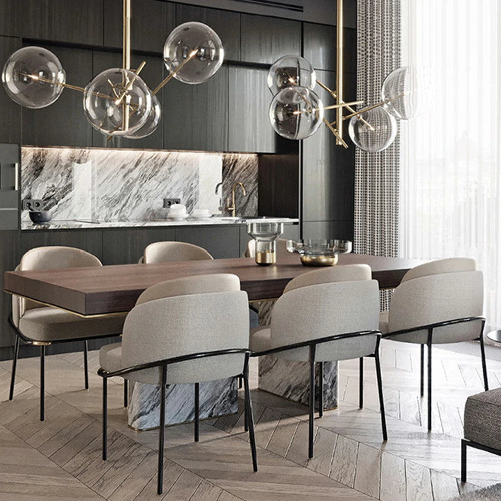 LIVARA Dining Chair – Premium Fabric & Faux Leather Upholstery, Ergonomic Curved Backrest, High-Density Cushion, Sturdy Metal Frame with Gold Accents - Beige