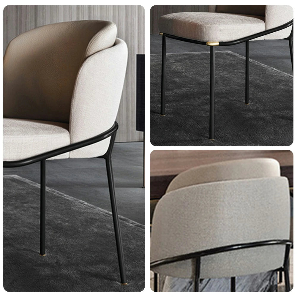 LIVARA Dining Chair – Premium Fabric & Faux Leather Upholstery, Ergonomic Curved Backrest, High-Density Cushion, Sturdy Metal Frame with Gold Accents - Beige