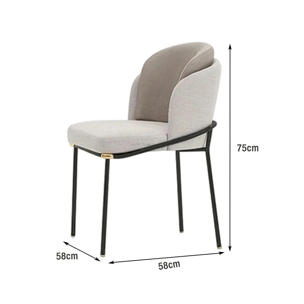 LIVARA Dining Chair – Premium Fabric & Faux Leather Upholstery, Ergonomic Curved Backrest, High-Density Cushion, Sturdy Metal Frame with Gold Accents - Beige