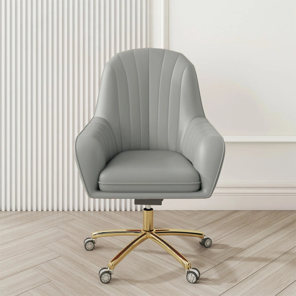 LIVARA Ergonomic Office Chair – Premium Faux Leather Upholstery, Comfortable High-Density Cushion, Stylish Plywood Backrest, 360° Swivel Base with Smooth Wheels - Grey