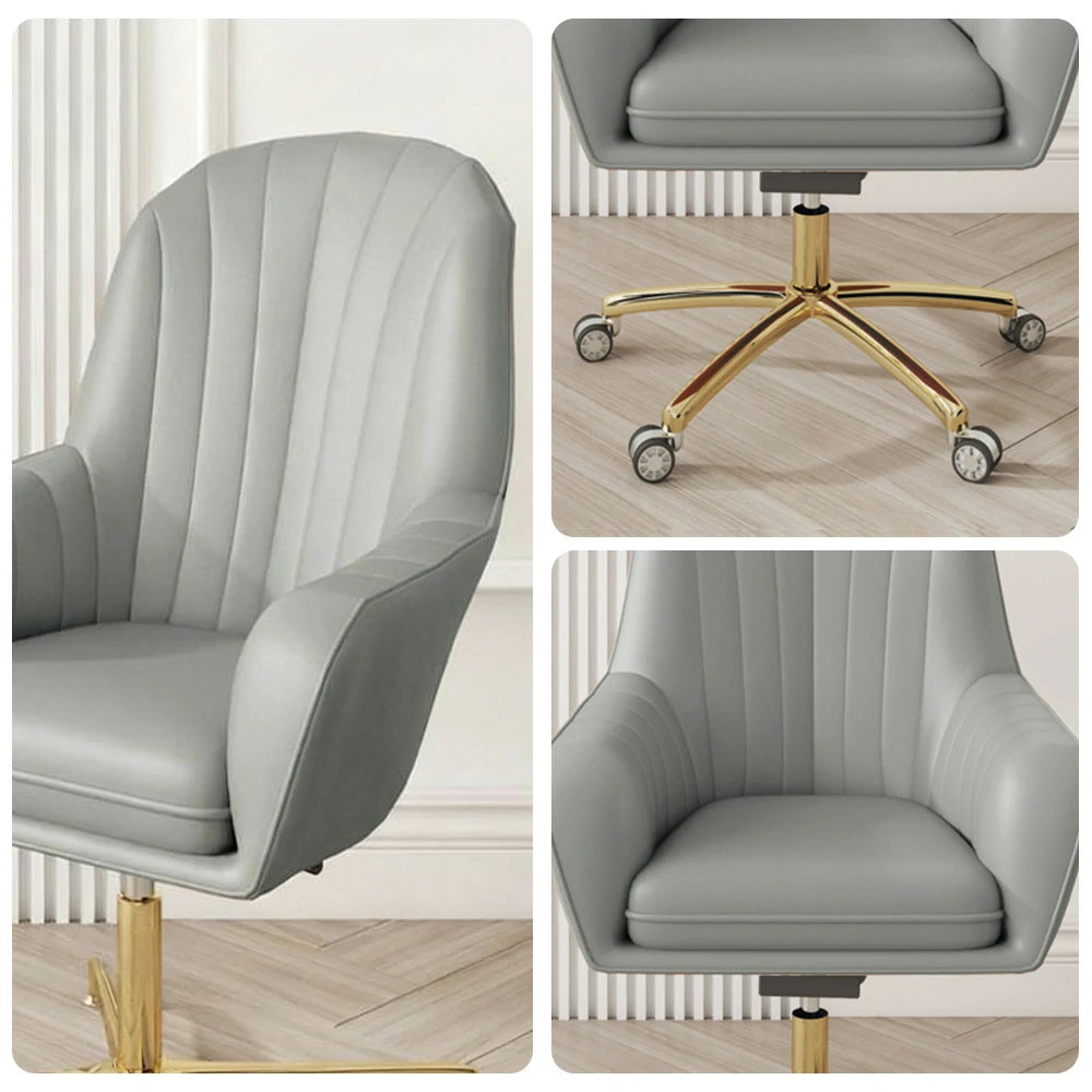 LIVARA Ergonomic Office Chair – Premium Faux Leather Upholstery, Comfortable High-Density Cushion, Stylish Plywood Backrest, 360° Swivel Base with Smooth Wheels - Grey