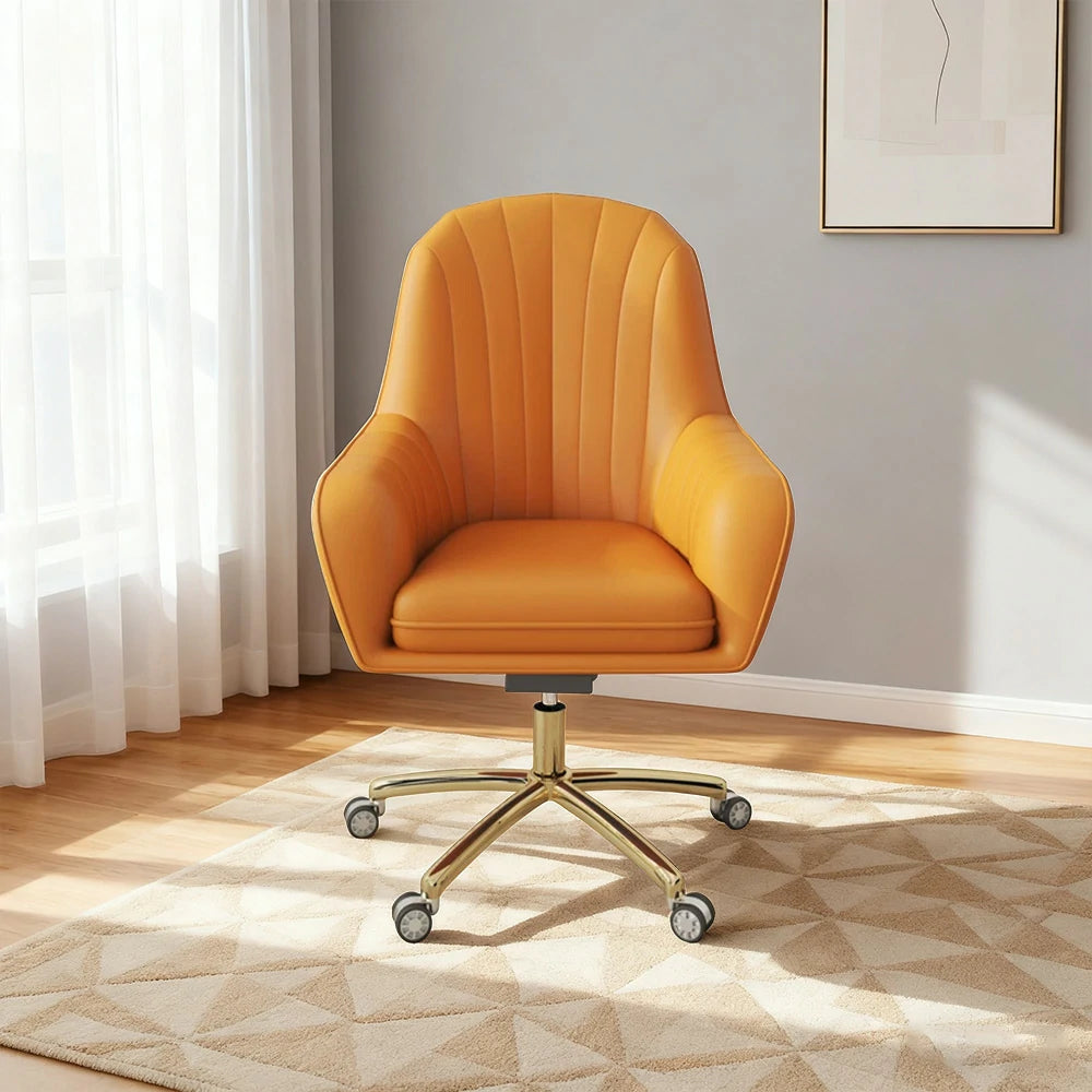LIVARA Ergonomic Office Chair – Premium Faux Leather Upholstery, Comfortable High-Density Cushion, Stylish Plywood Backrest, 360° Swivel Base with Smooth Wheels - Orange