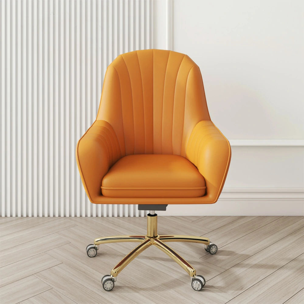 LIVARA Ergonomic Office Chair – Premium Faux Leather Upholstery, Comfortable High-Density Cushion, Stylish Plywood Backrest, 360° Swivel Base with Smooth Wheels - Orange